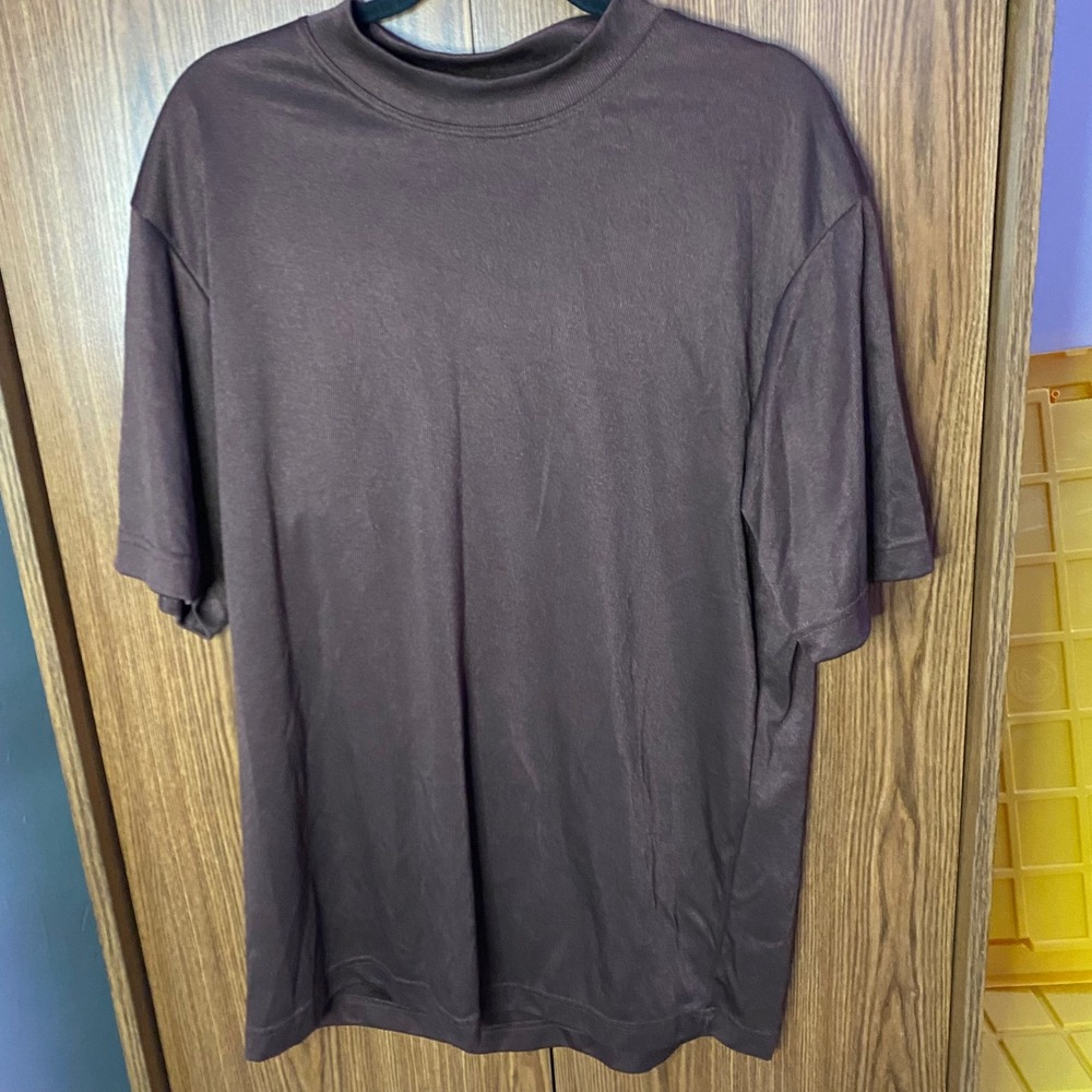 Bagazio Mock Neck Shirt Mens XL Brown Short Sleeve Ribbed Polyester Tee